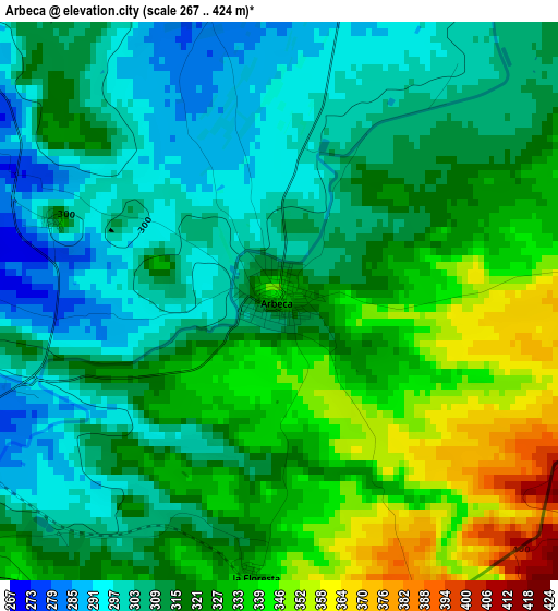 Arbeca elevation map