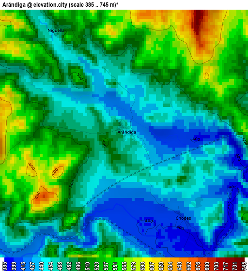 Arándiga elevation map