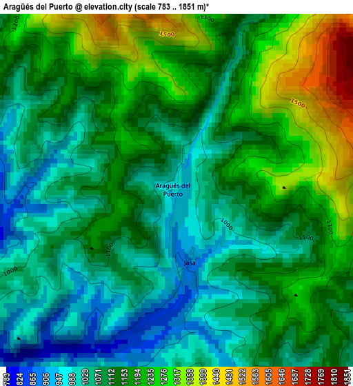 Aragüés del Puerto elevation map