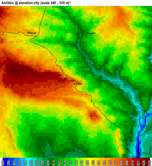 Antillón elevation map