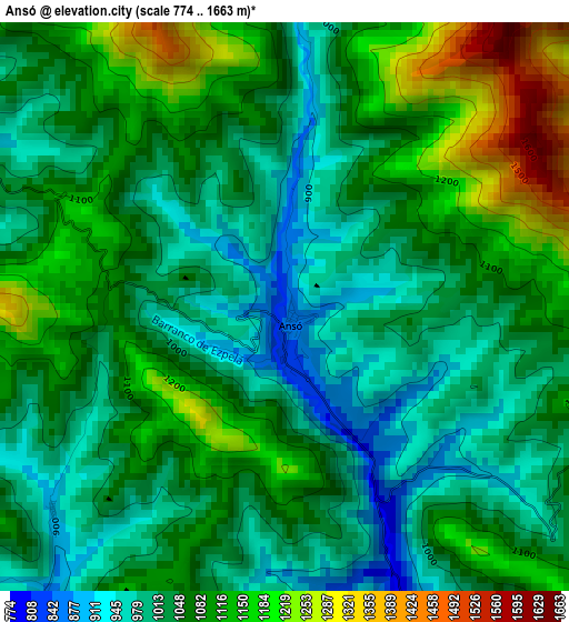 Ansó elevation map