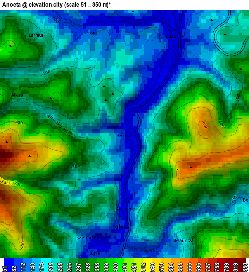 Anoeta elevation map