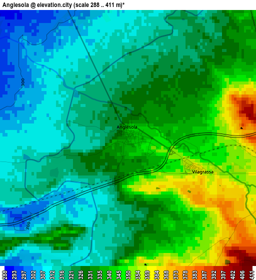 Anglesola elevation map