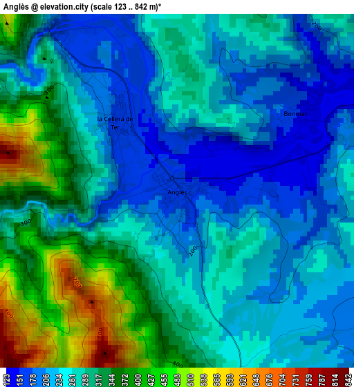 Anglès elevation map