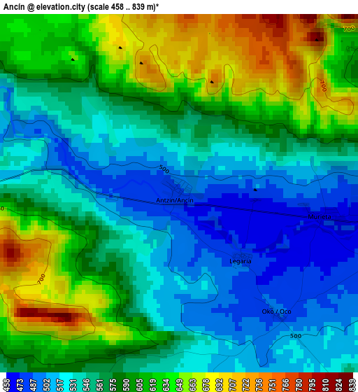 Ancín elevation map