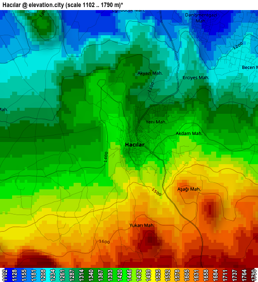 Hacılar elevation map