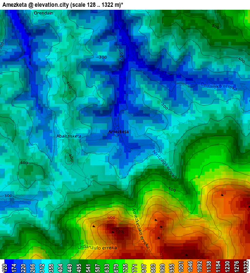 Amezketa elevation map