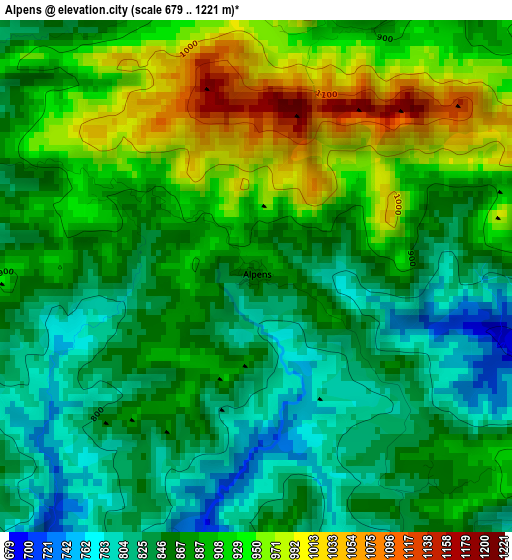 Alpens elevation map