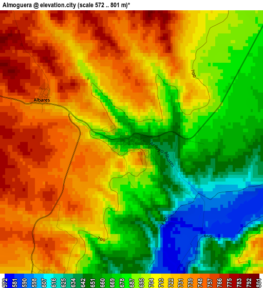 Almoguera elevation map