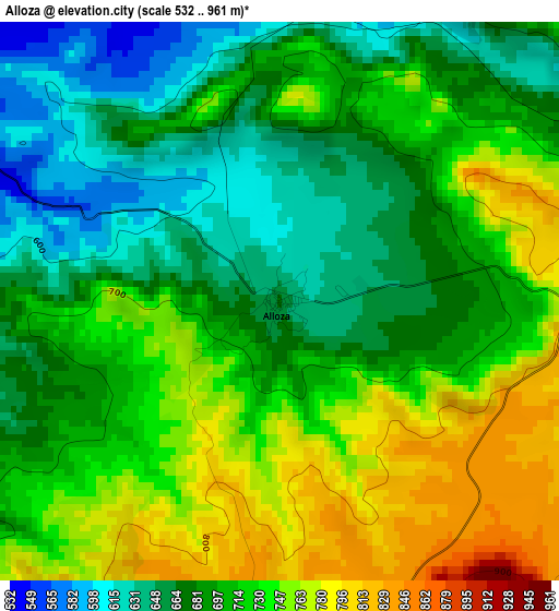 Alloza elevation map