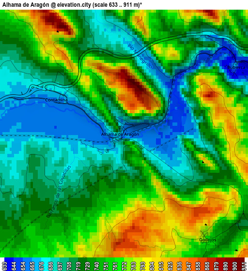 Alhama de Aragón elevation map