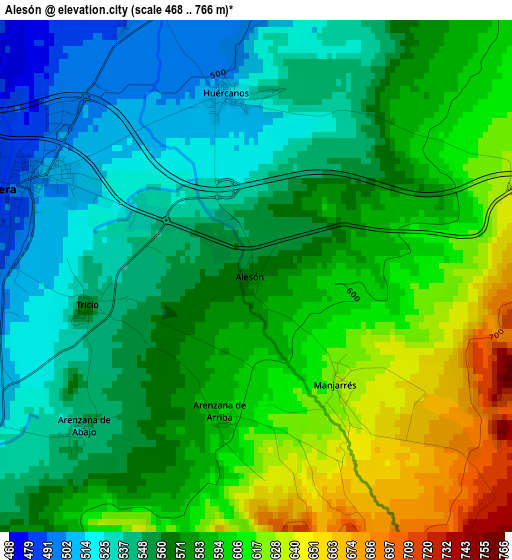 Alesón elevation map