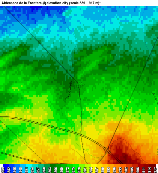 Aldeaseca de la Frontera elevation map