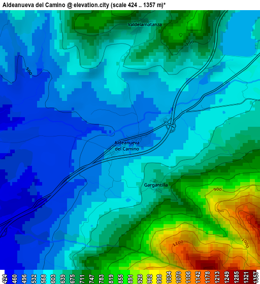 Aldeanueva del Camino elevation map