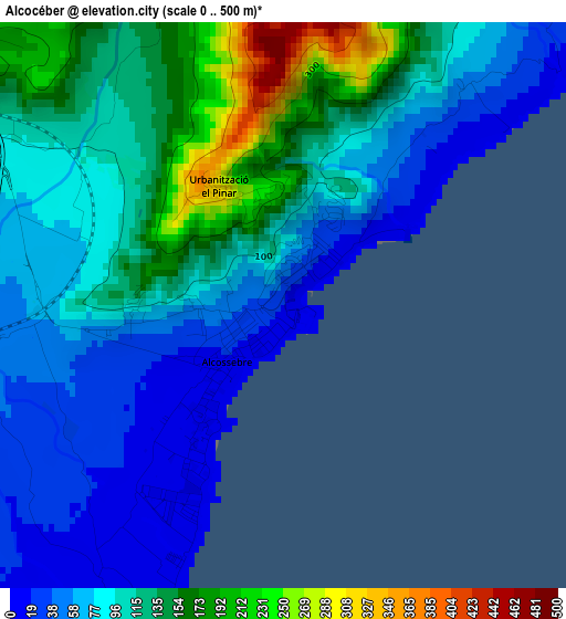 Alcocéber elevation map