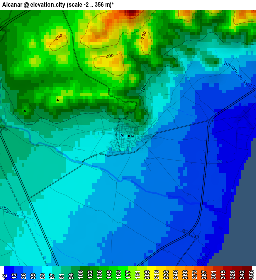 Alcanar elevation map