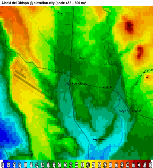 Alcalá del Obispo elevation map