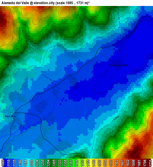 Alameda del Valle elevation map