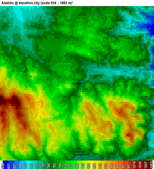 Aladrén elevation map