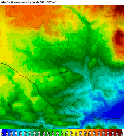 Alacón elevation map