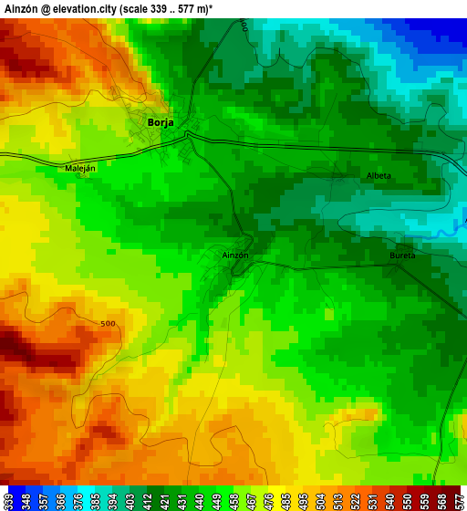 Ainzón elevation map