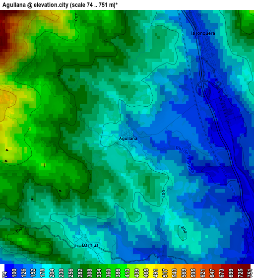 Agullana elevation map