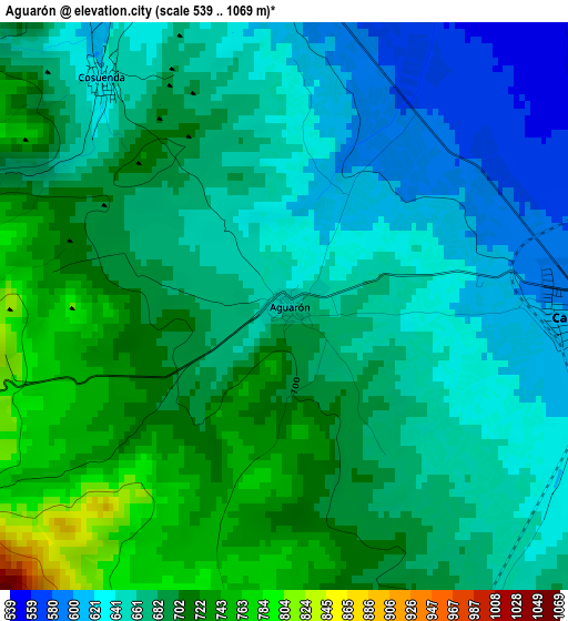 Aguarón elevation map