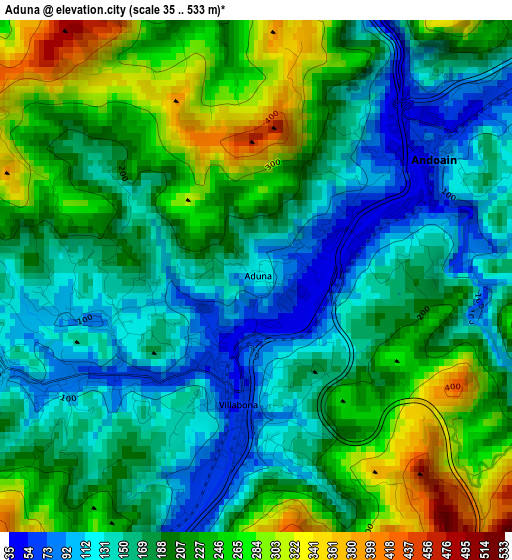 Aduna elevation map