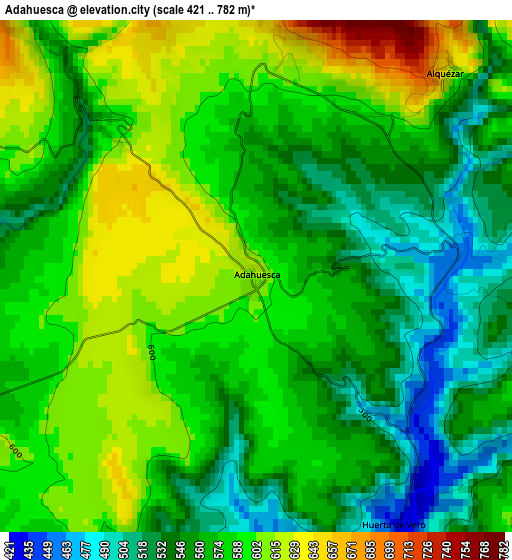 Adahuesca elevation map