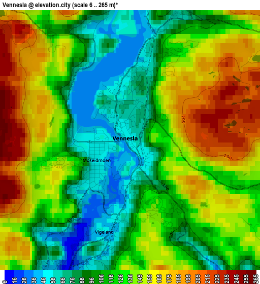 Vennesla elevation map