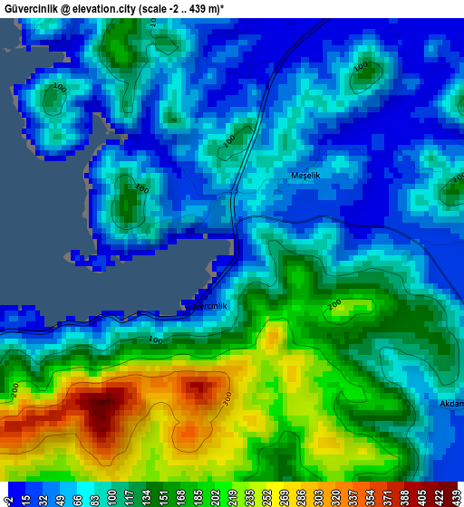 Güvercinlik elevation map