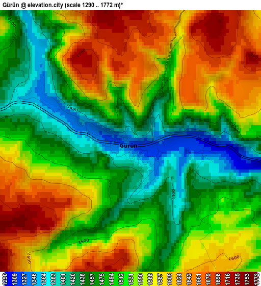 Gürün elevation map