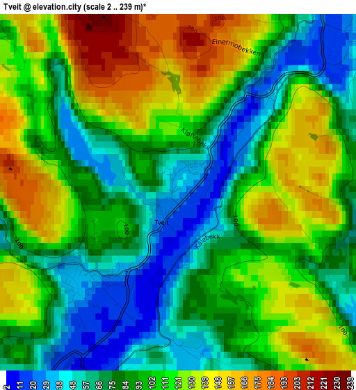 Tveit elevation map