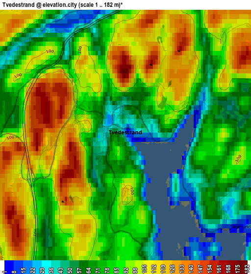 Tvedestrand elevation map