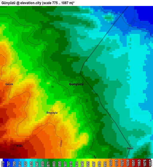 Günyüzü elevation map