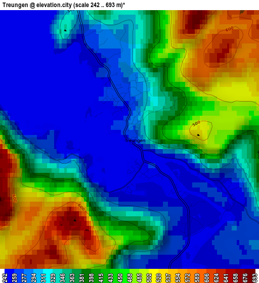 Treungen elevation map