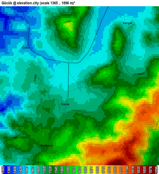 Gücük elevation map