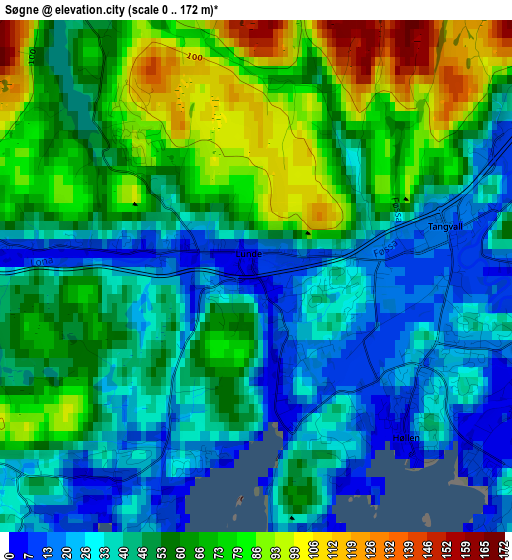 Søgne elevation map