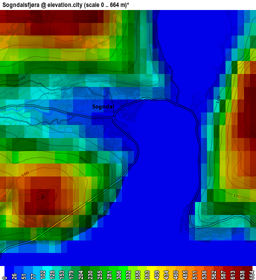 Sogndalsfjøra elevation map