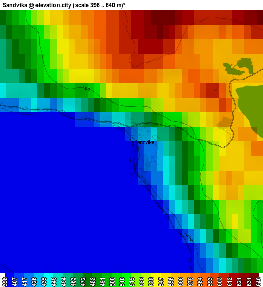 Sandvika elevation map