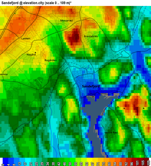 Sandefjord elevation map