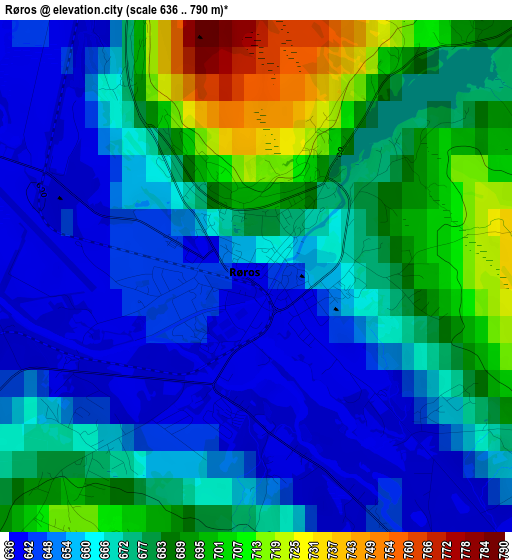 Røros elevation map