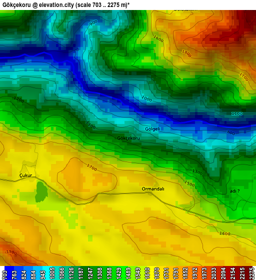 Gökçekoru elevation map