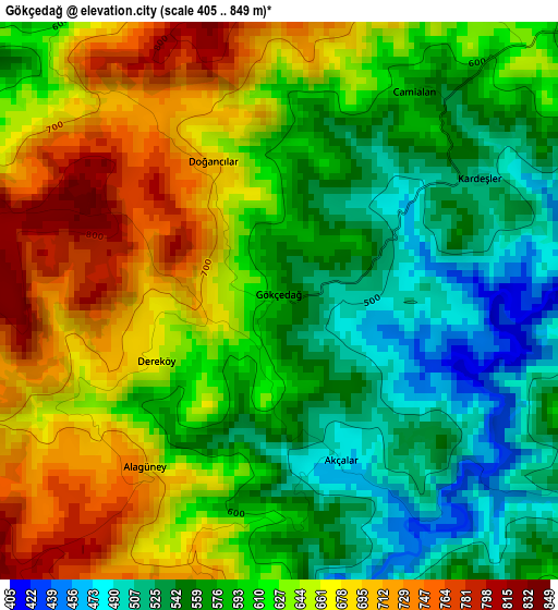 Gökçedağ elevation map