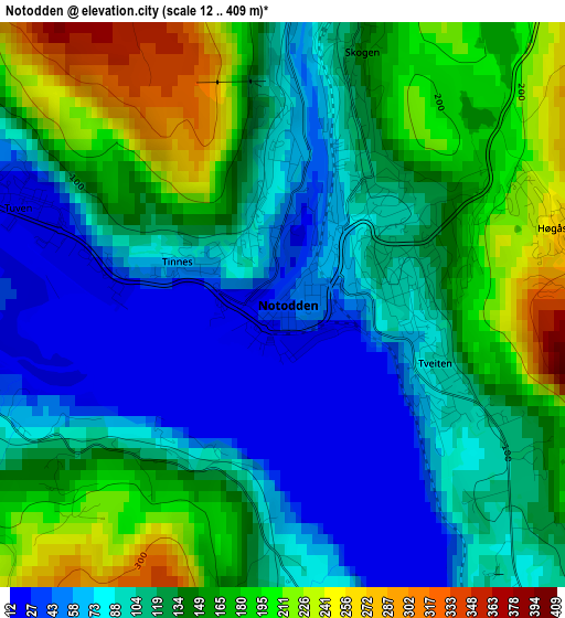 Notodden elevation map