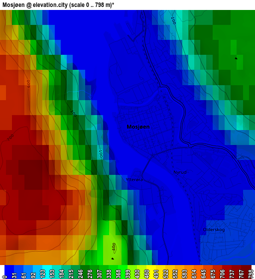 Mosjøen elevation map