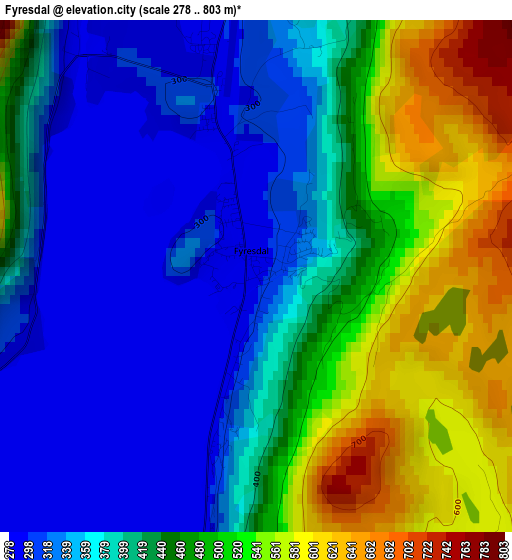 Fyresdal elevation map