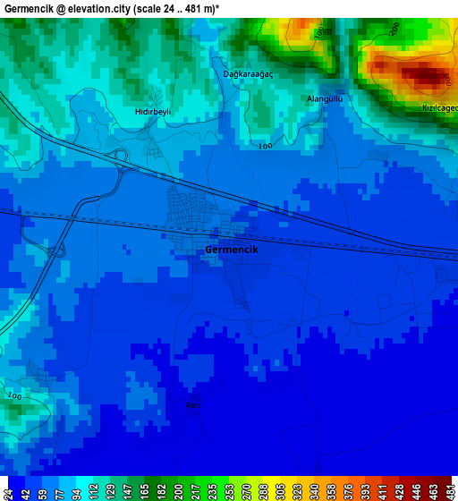 Germencik elevation map