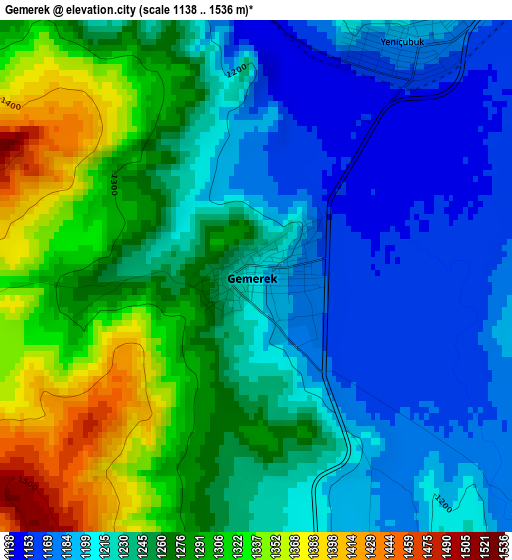 Gemerek elevation map