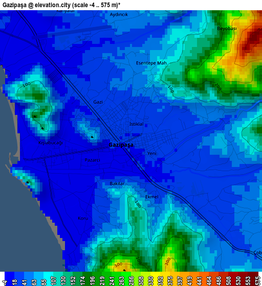 Gazipaşa elevation map